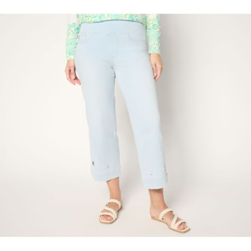 Gloria Vanderbilt Women's Pants Sz 6 TripleLuxe Denim Sealife Eyelet Blue